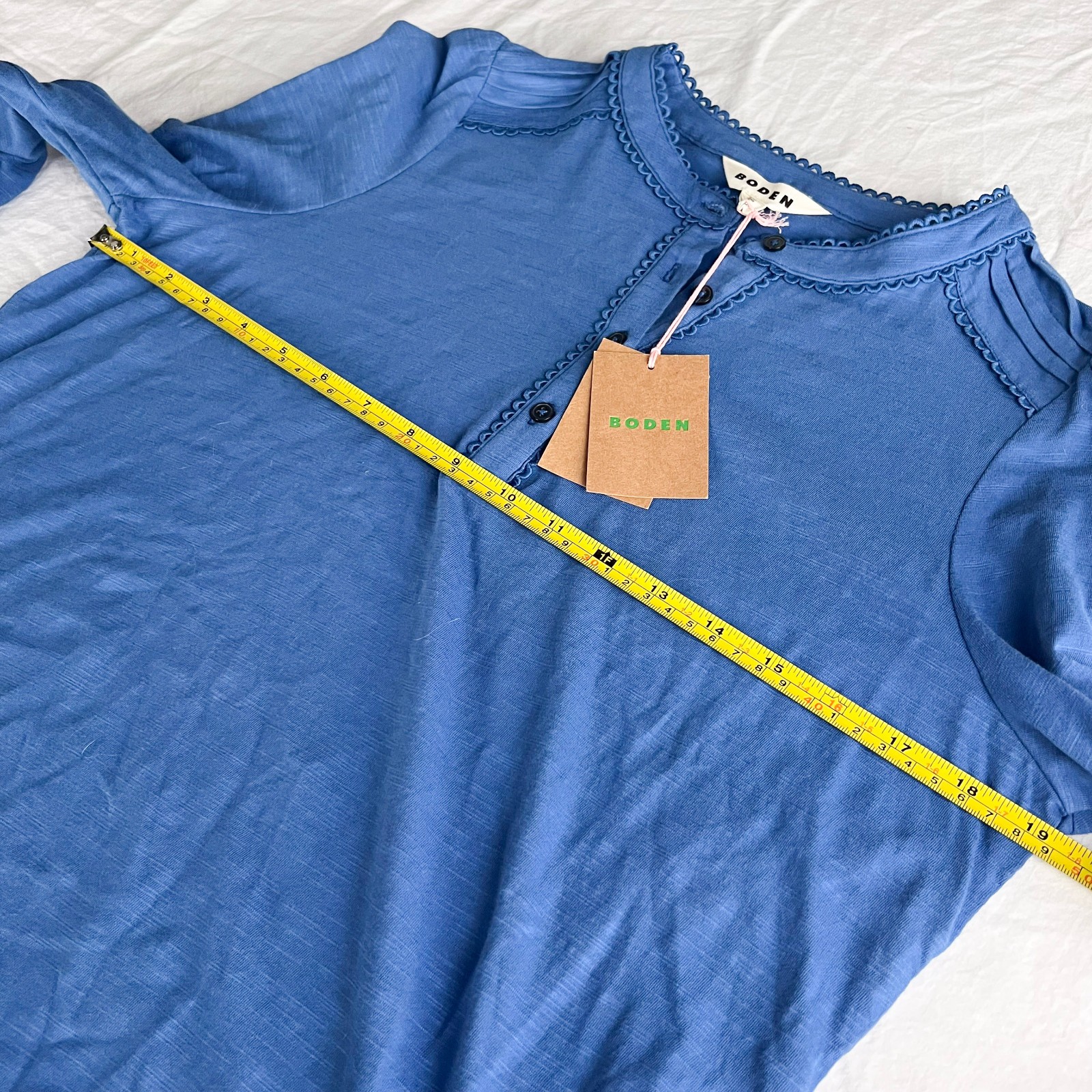 NWT Boden Top Blouse Size 10 Blue Henrietta Pintuck Henley Cottagecore Cotton