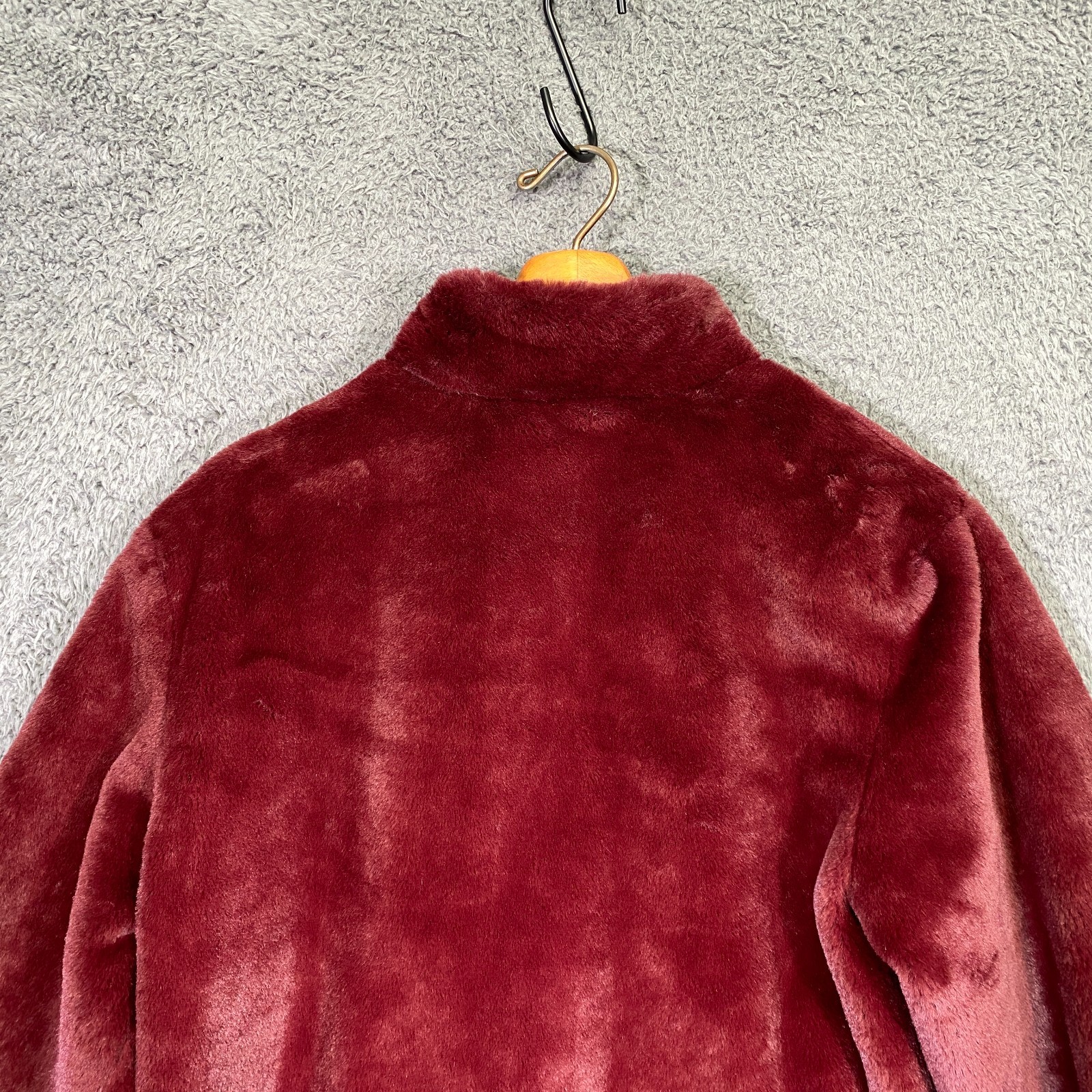 Cynthia Rowley Jacket Bomber M Faux Fur Burgundy Mob Wife Glam Aesthetic