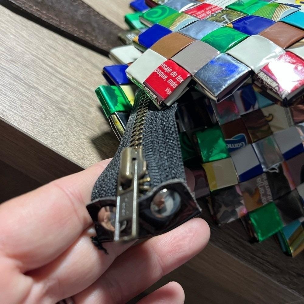 Nahui Ollin Keops Woven Candy Wrapper Multi Color Shoulder Bag Satchel Strap