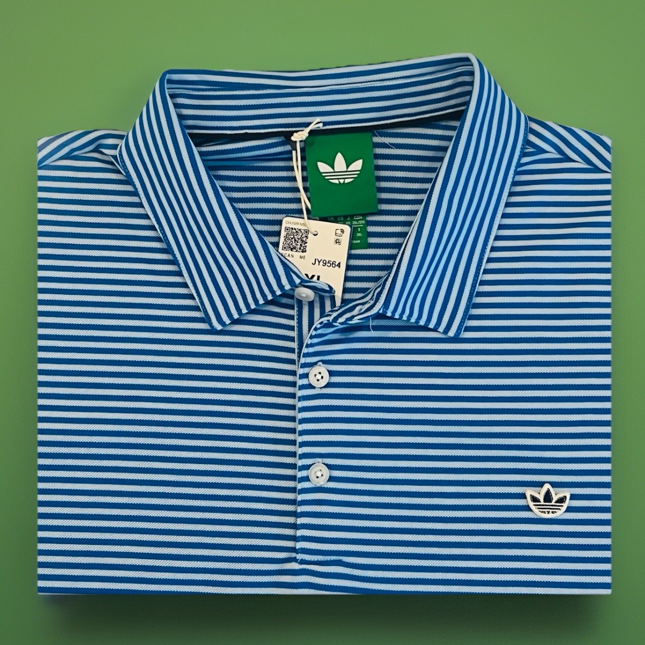 $ 110 adidas Originals Men’s 2XL Short Sleeve Striped Pique Golf Sky Blue Polo
