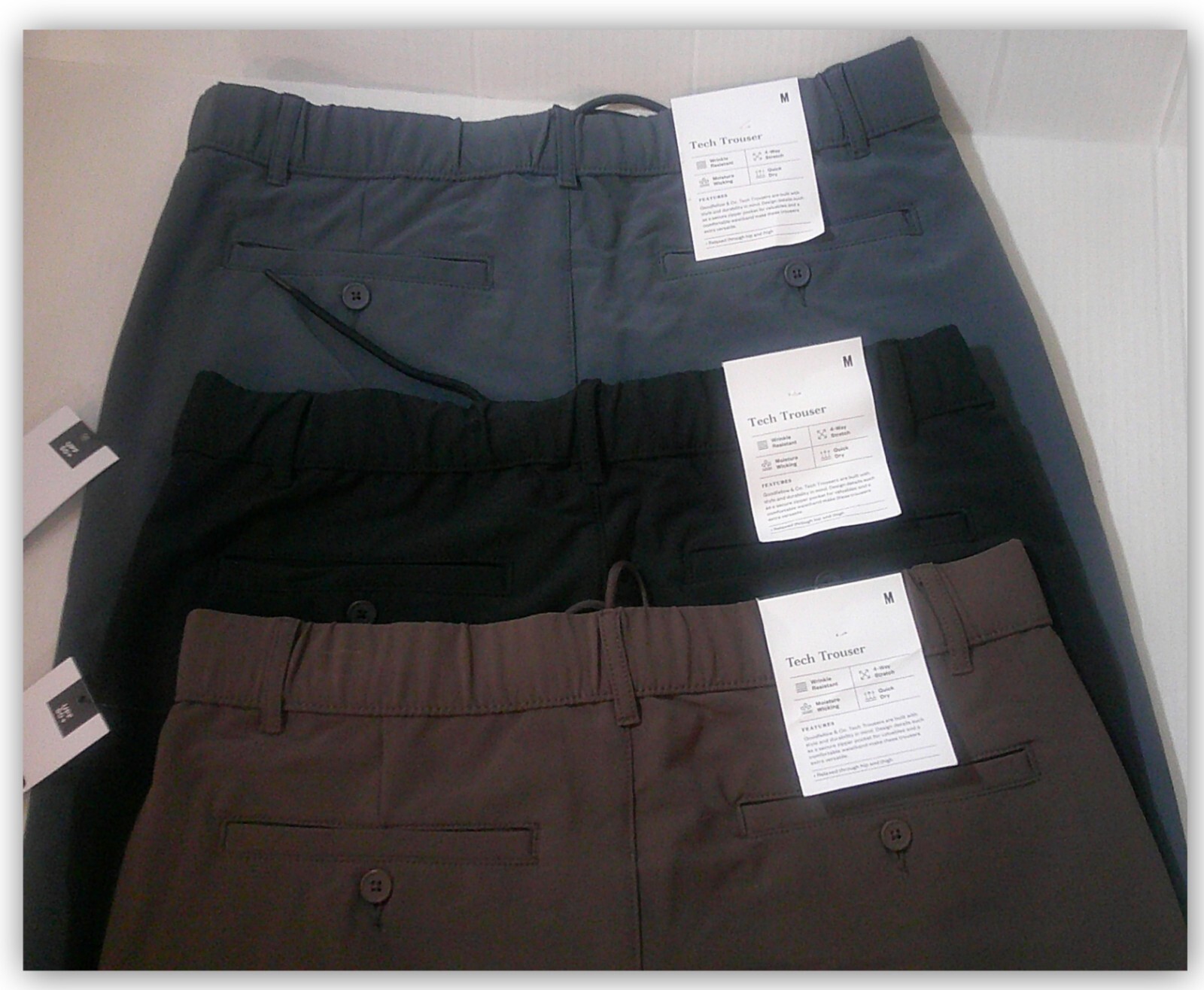 Tech Trousers Relaxed Fit/ Button Zipper Elastic & tie! Goodfellow & Co 3 colors