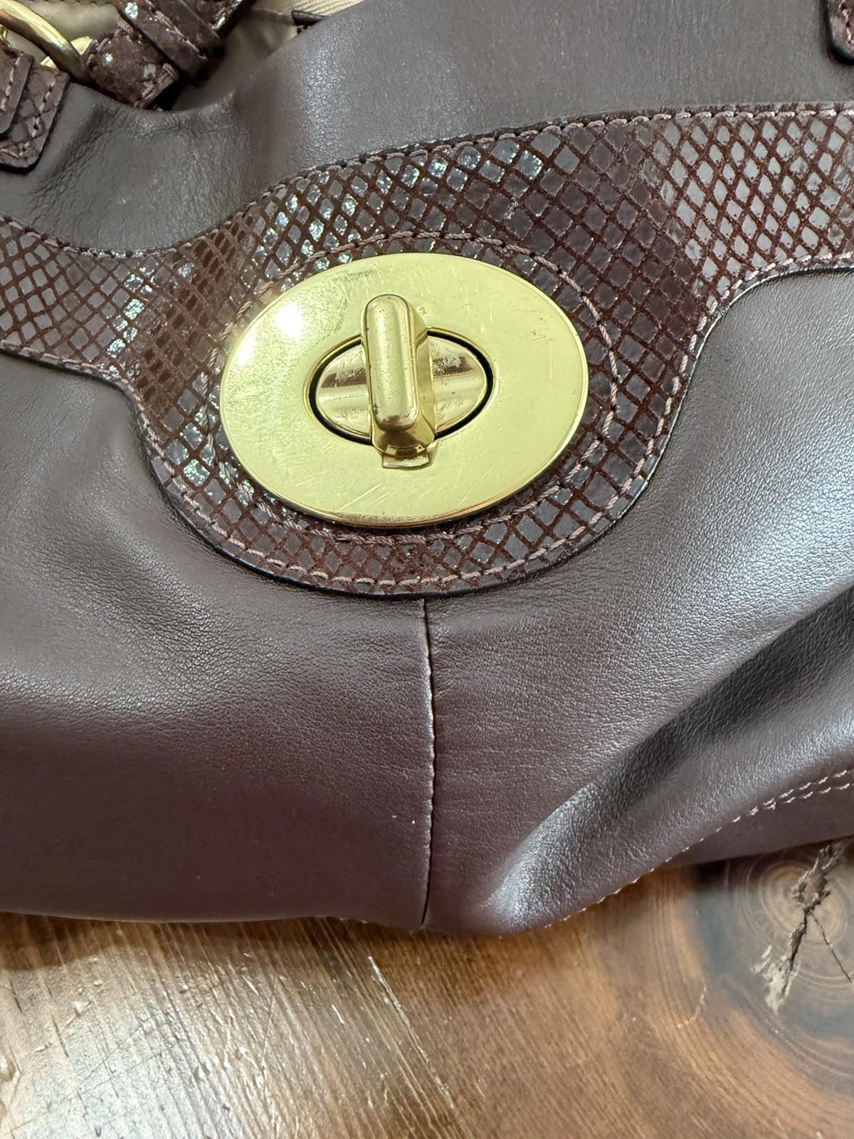 coach penelope Leather Carryall Snakeskin Accent Turn lock Bag F16531 No Hangtag