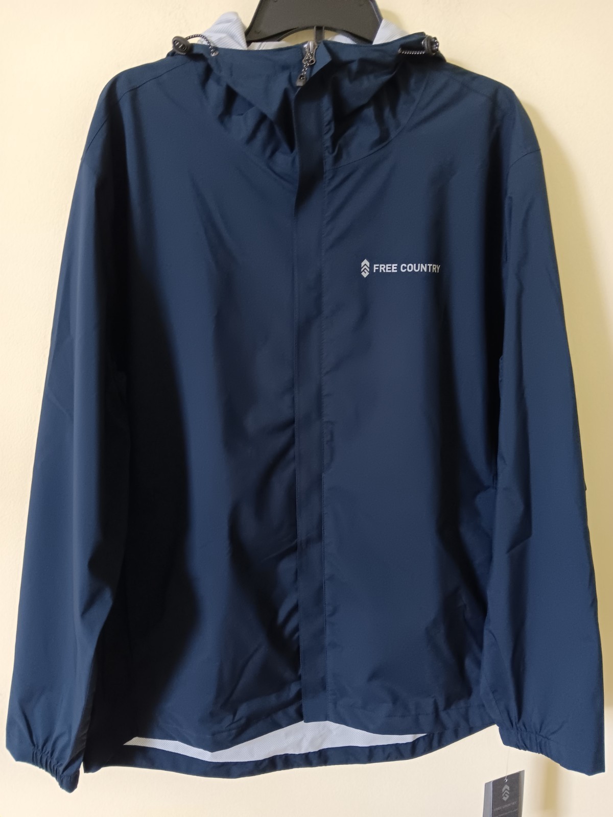 Free Country Mens Waterproof Rain Jacket X20 Full Zip Hooded Size L Blue NWT $21