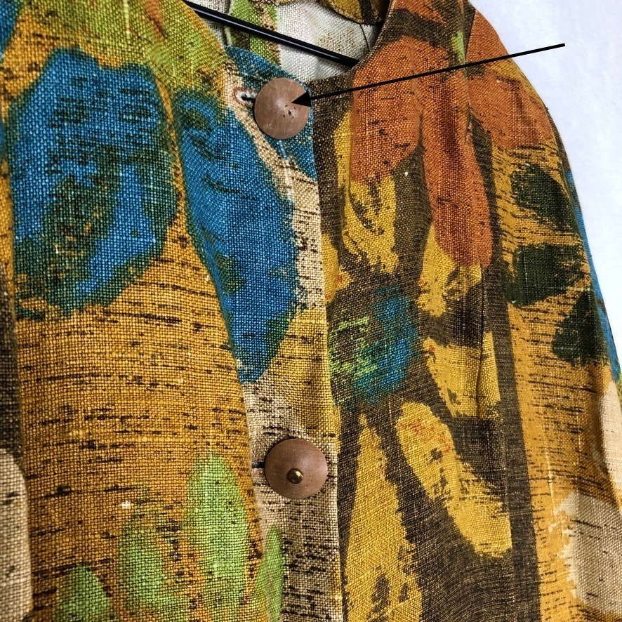 VTG 70s Floral Button Front Maxi Dress Duster Sz L Earthy Retro Homemade