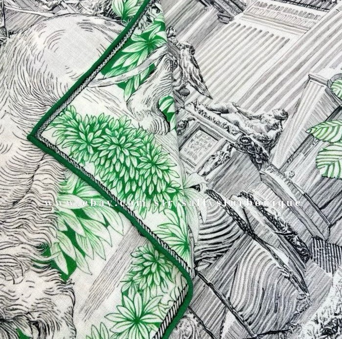 Sallys 70% Cashmere & 30% Silk Wrap Scarf Sanctuary Print 2 Face Shawl 53″ Green