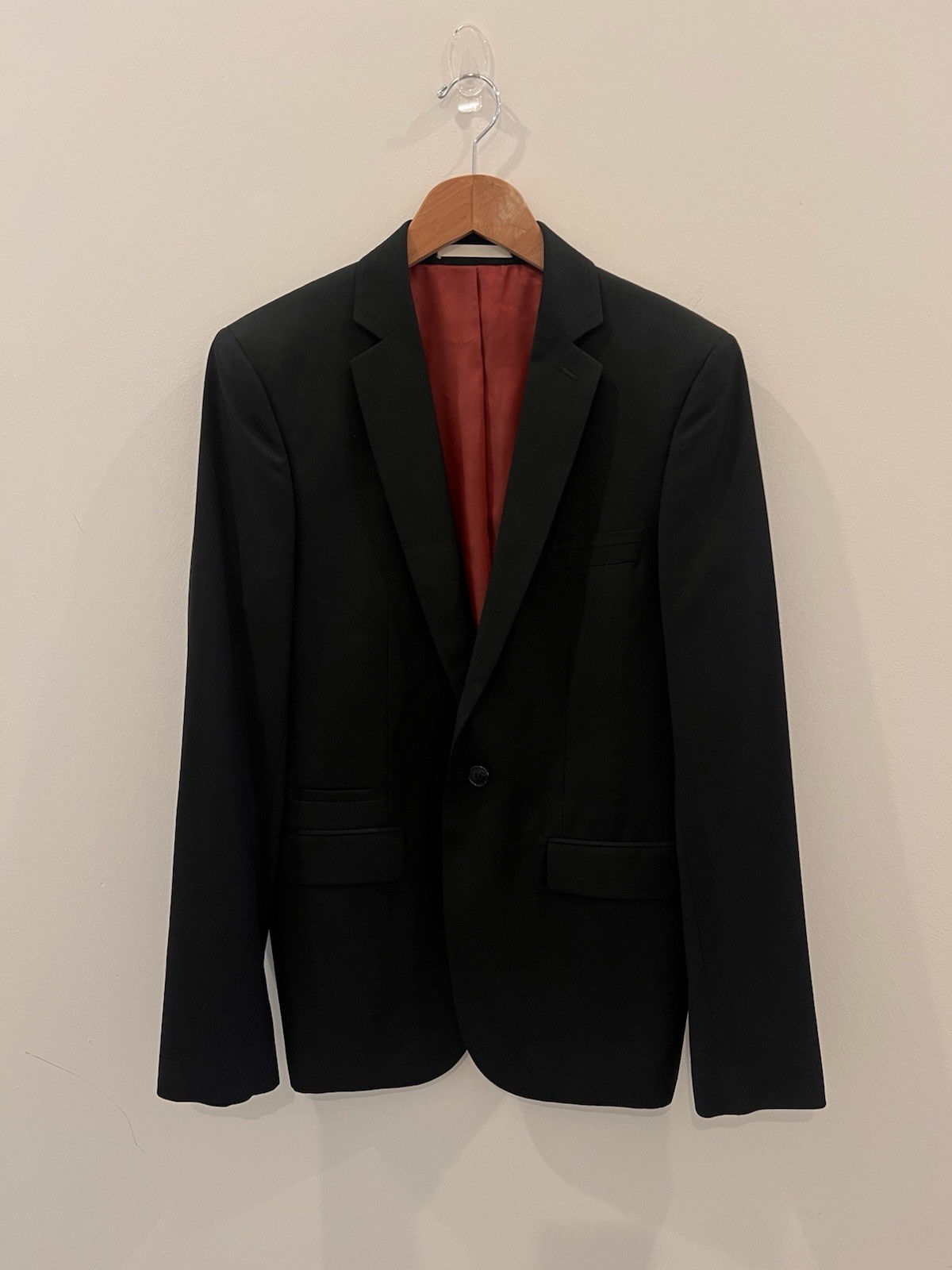 Ben Sherman Black Suit Jacket Contrast Red Satin Lining Blazer Medium