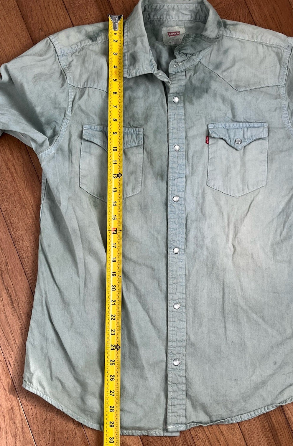 Lot 2 Levi’s Sawtooth Western Shirts Pearl Snap Denim Wash Color Transfer Grunge