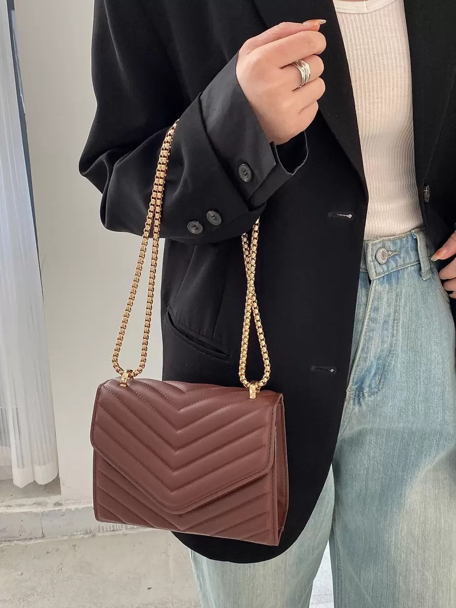 Mini Chevron Flap Square Bag Women Chain Crossbody Adjustable Shoulder Purse