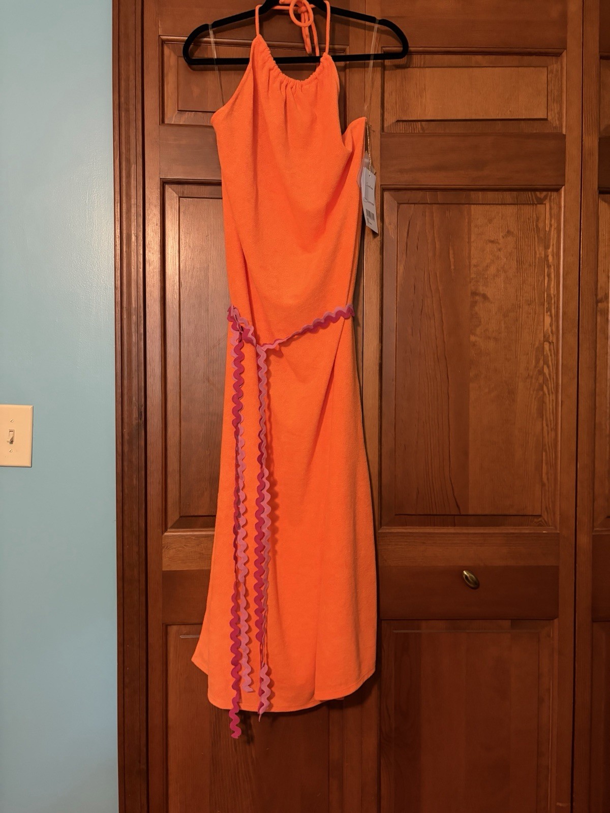 Tie Back halter Maxi Dress Or Swim Cover. Size M/L Bright Orange NWT