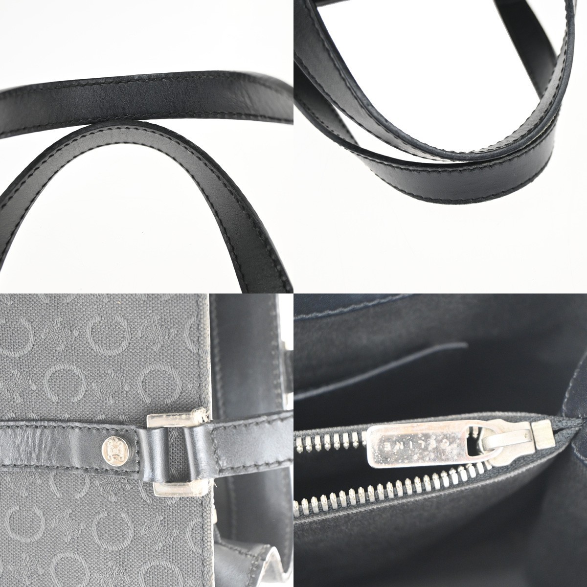 CELINE C Macadam Hand Bag Canvas Leather Black SHW Italy 02TA480