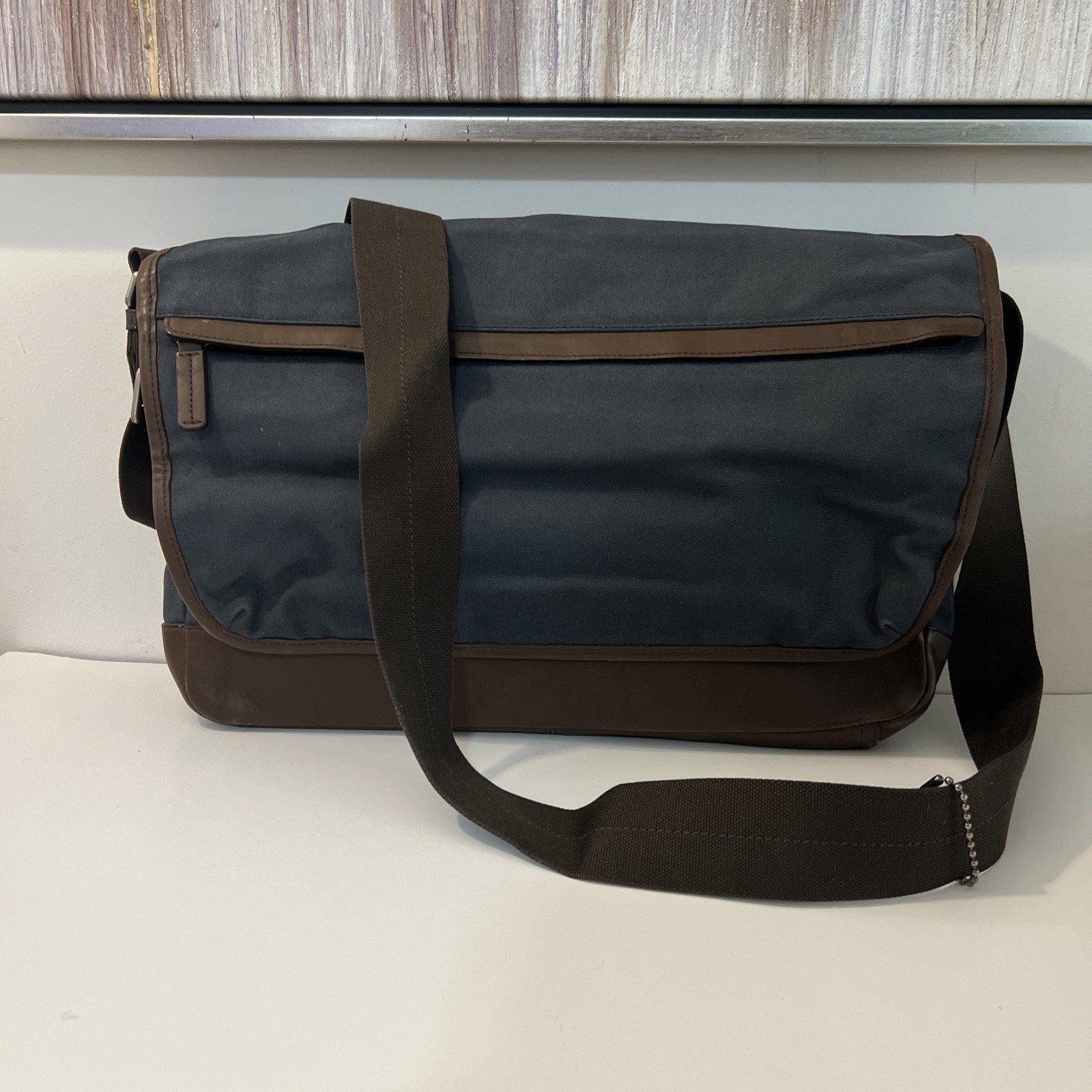 COACH Camden Messenger Bag Brown Grayish-blue Canvas Leather Trim 70829