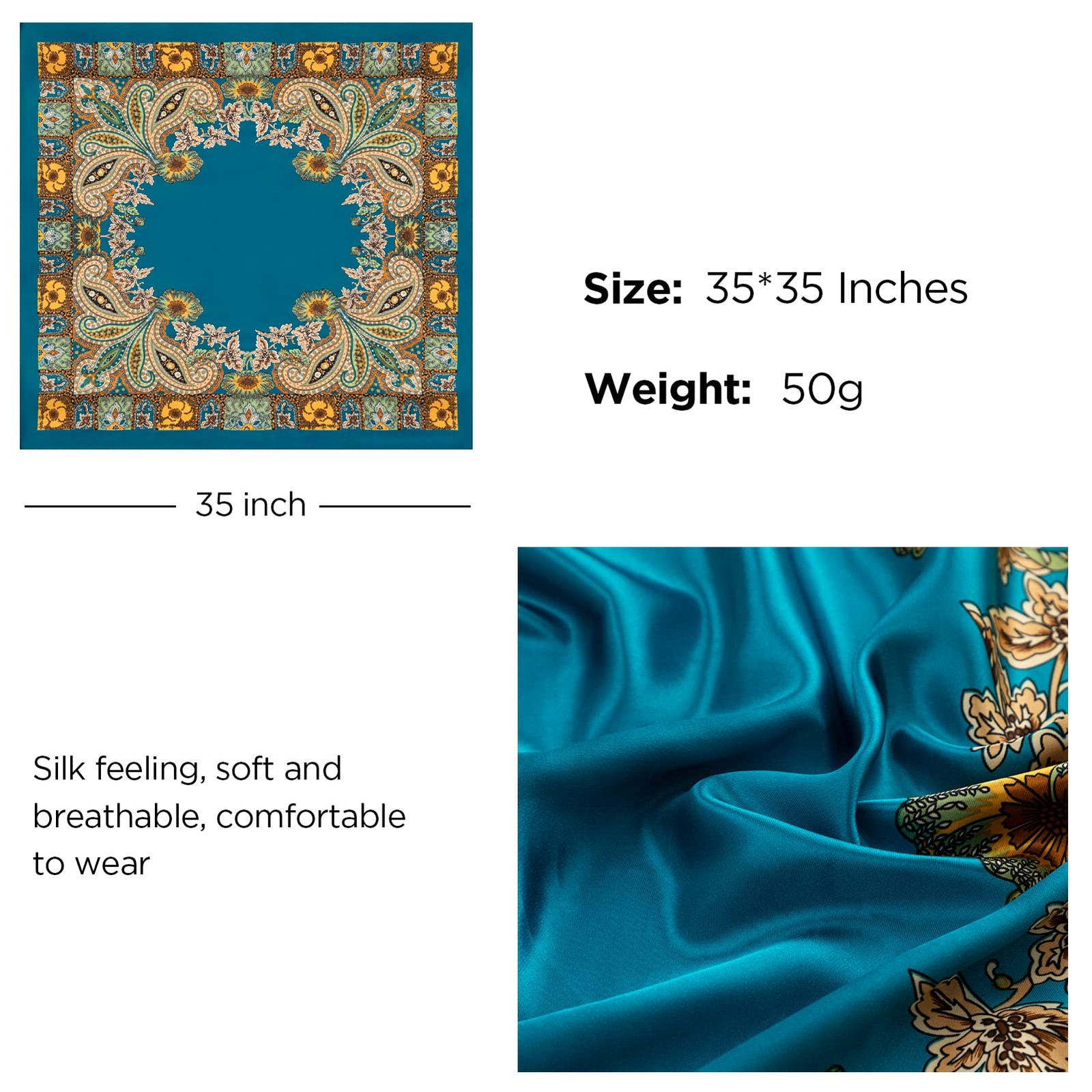 HBselect 4PCS Head Scarf for Women 35” 35 inches, Black, Camel, Beige, Blue