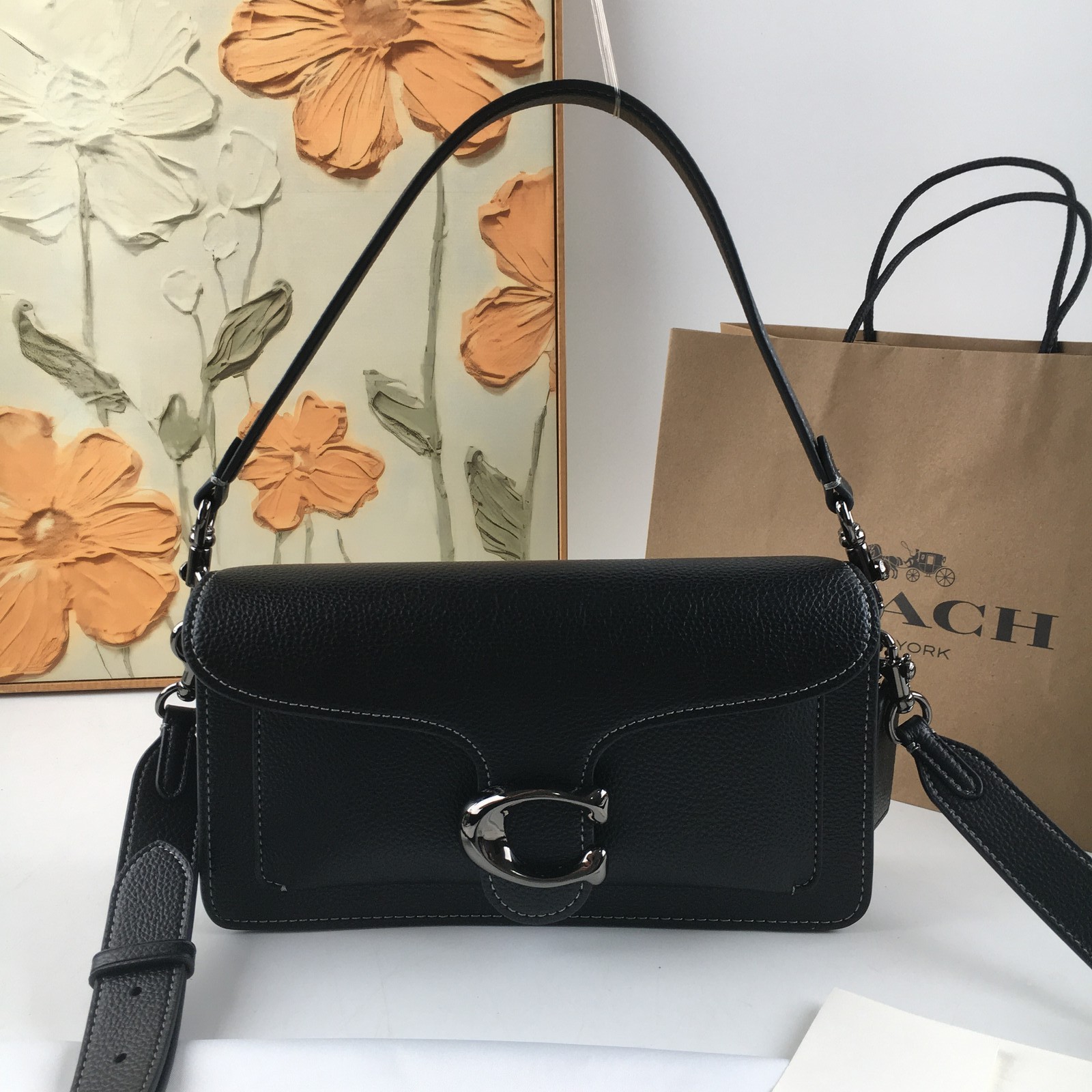 Coach Tabby Shoulder Bag 20 CM546 Black Pebble Leather 2WAY Outlet New Japan