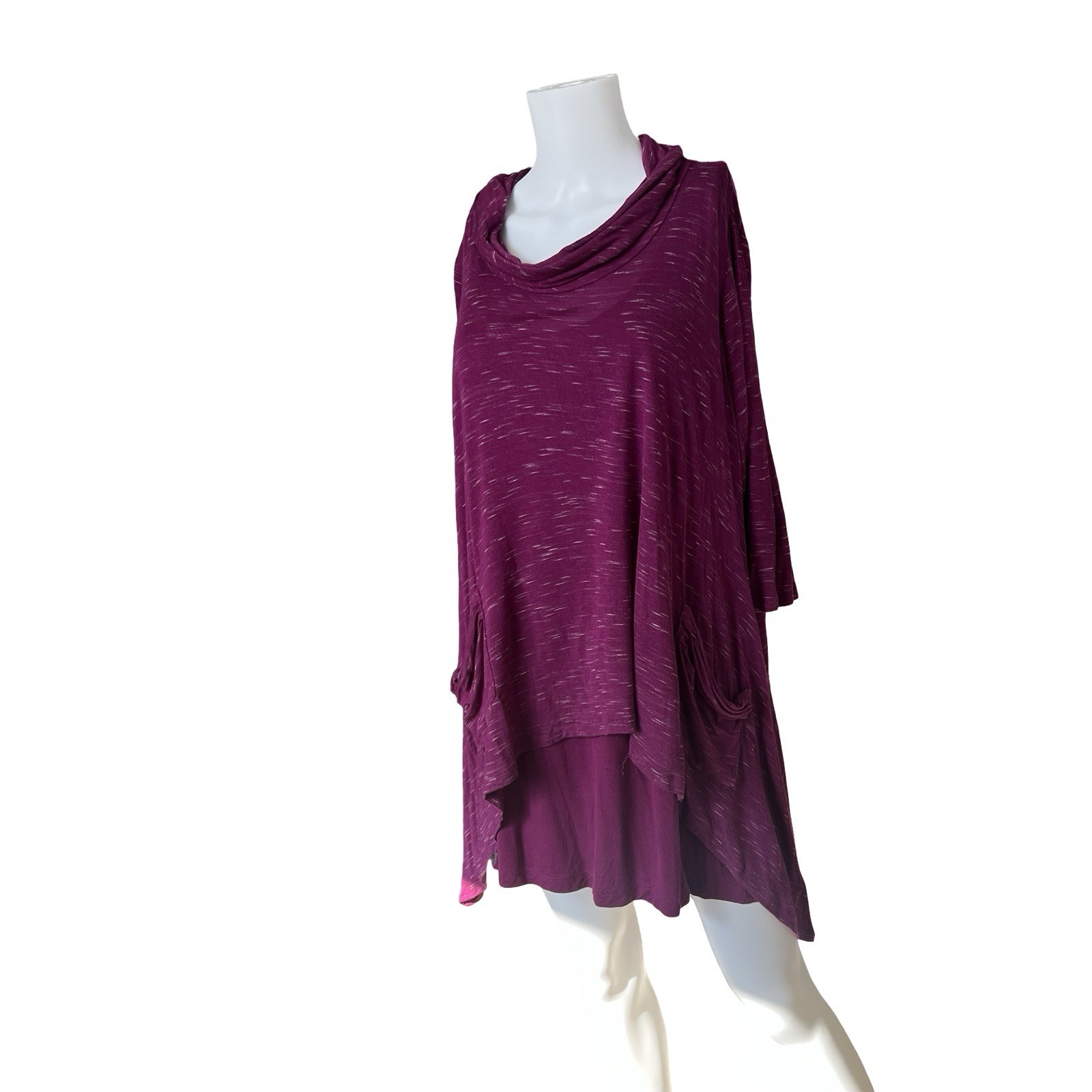 Logo by Lori Goldstein Layered Top Purple Heather Cowl Neck Womens Plus Size 1X