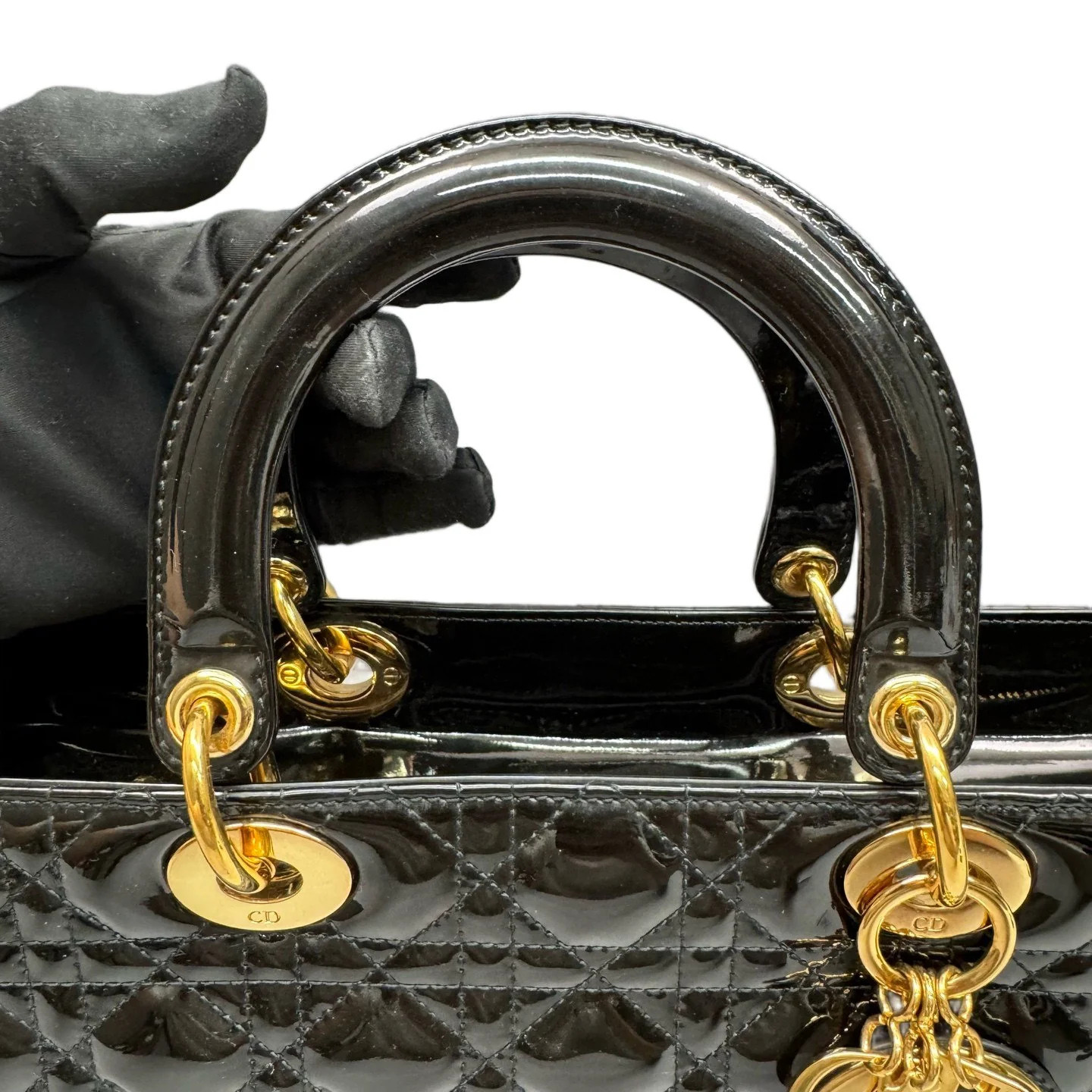 Dior Large Lady Dior Black Patent Calfskin (zs060526a5r)