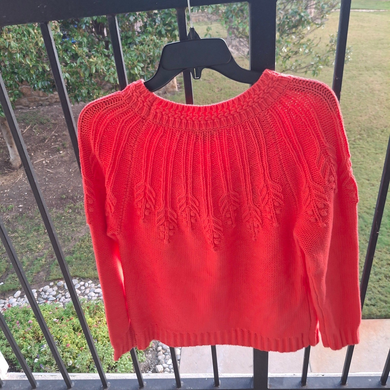 Talbots Women Orange Crew Neck Cable Knit Sweater Cotton Acrylic Blend Size M