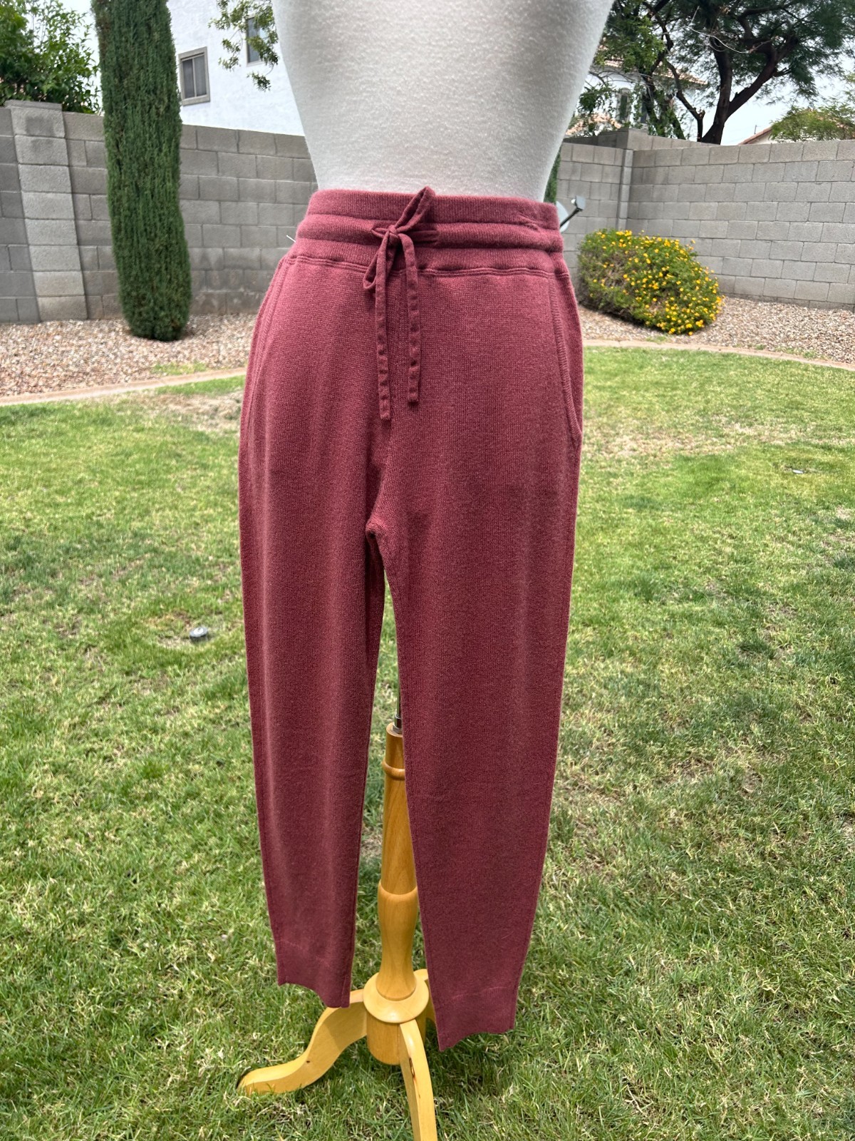 Van Winkle & Co Cashmere Drawstring Tie Lounge Pants Sz S Rosewood $138 NWT