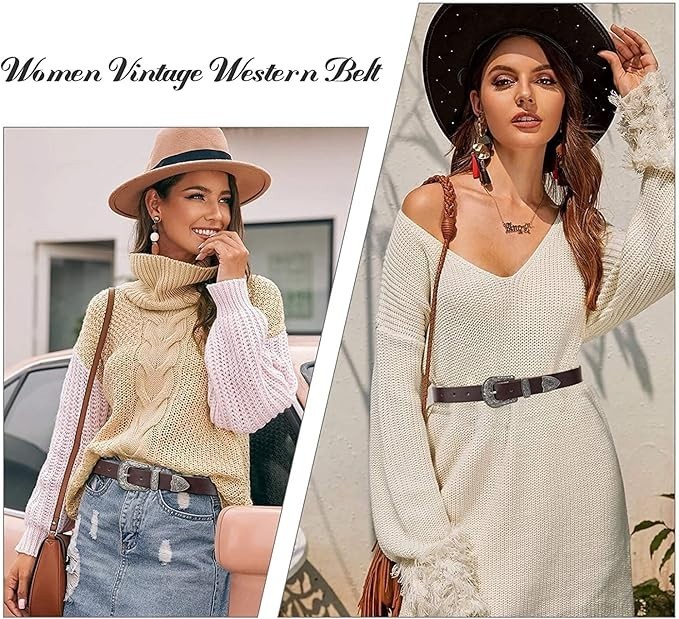 Cinturones de Cuero Occidental con Hebilla para Mujeres Correa para Damas NEW US