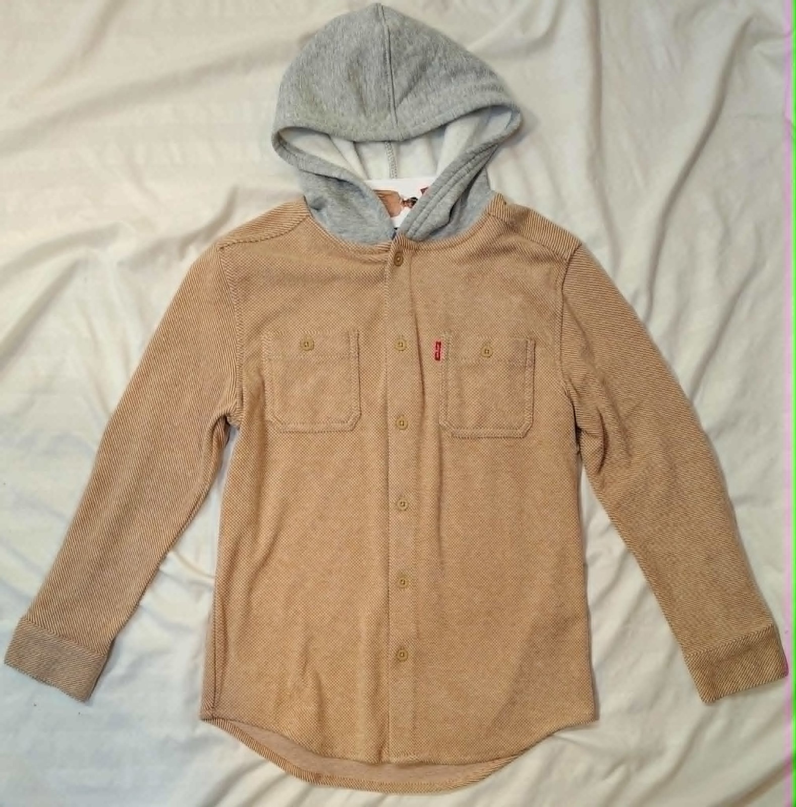 Levi’s Boys Warm Regular Fit Button Up Flannel Hooded Overshirt Iced Coffee M 8