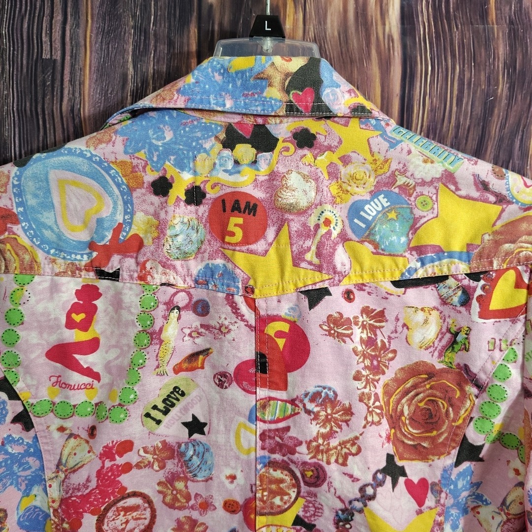 Fiorucci Trench Coat Pop Art Jacket Graphic Roses Mermaid Coquette L AOP VTG