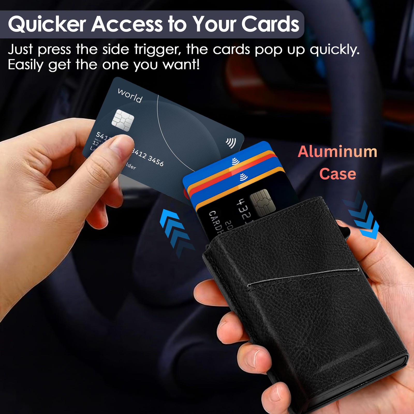 Onrique RFID Wallet for Men, 10 Pop Up Cardholder 4 x 2.6 x 0.6 inches, Black