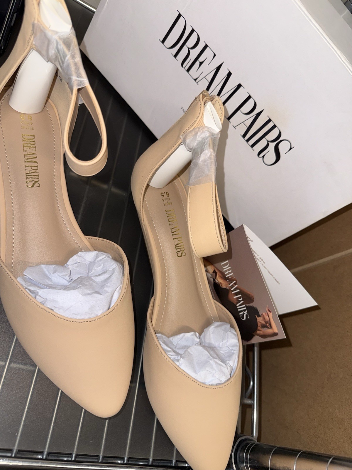 Size 8.5 Beige DREAM PAIRSAmiga Ankle Strap Flats Shoes