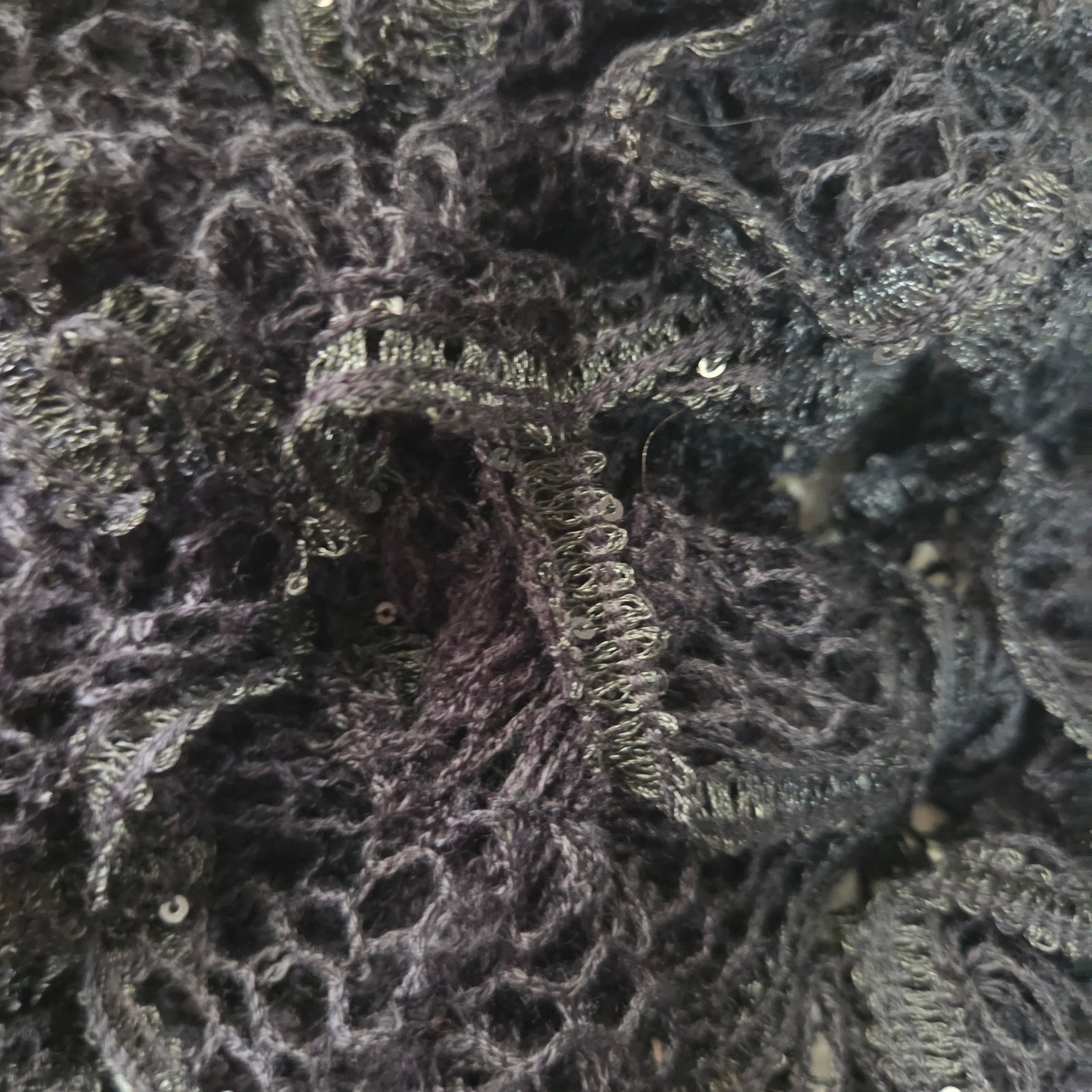 Handmade Crochet Ruffle Scarf Metallic Black