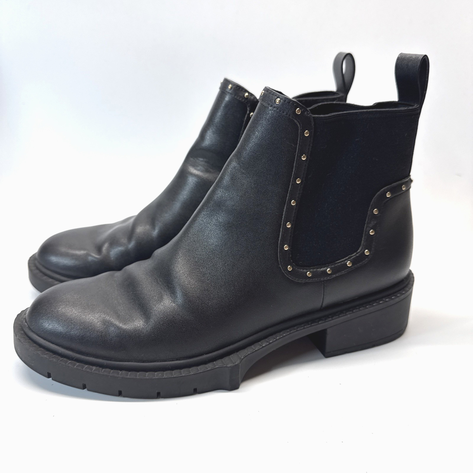 Coach Lory Black Bootie Size 8 Leather Stud Detail Slip On Ankle