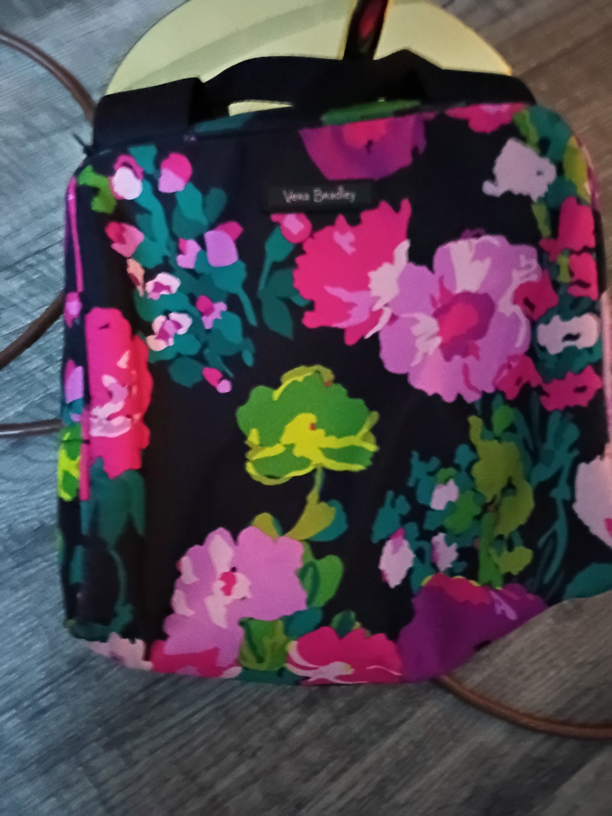 Vera Bradley Black Floral Tote Bag Zip Closure Double Handles Pink Green