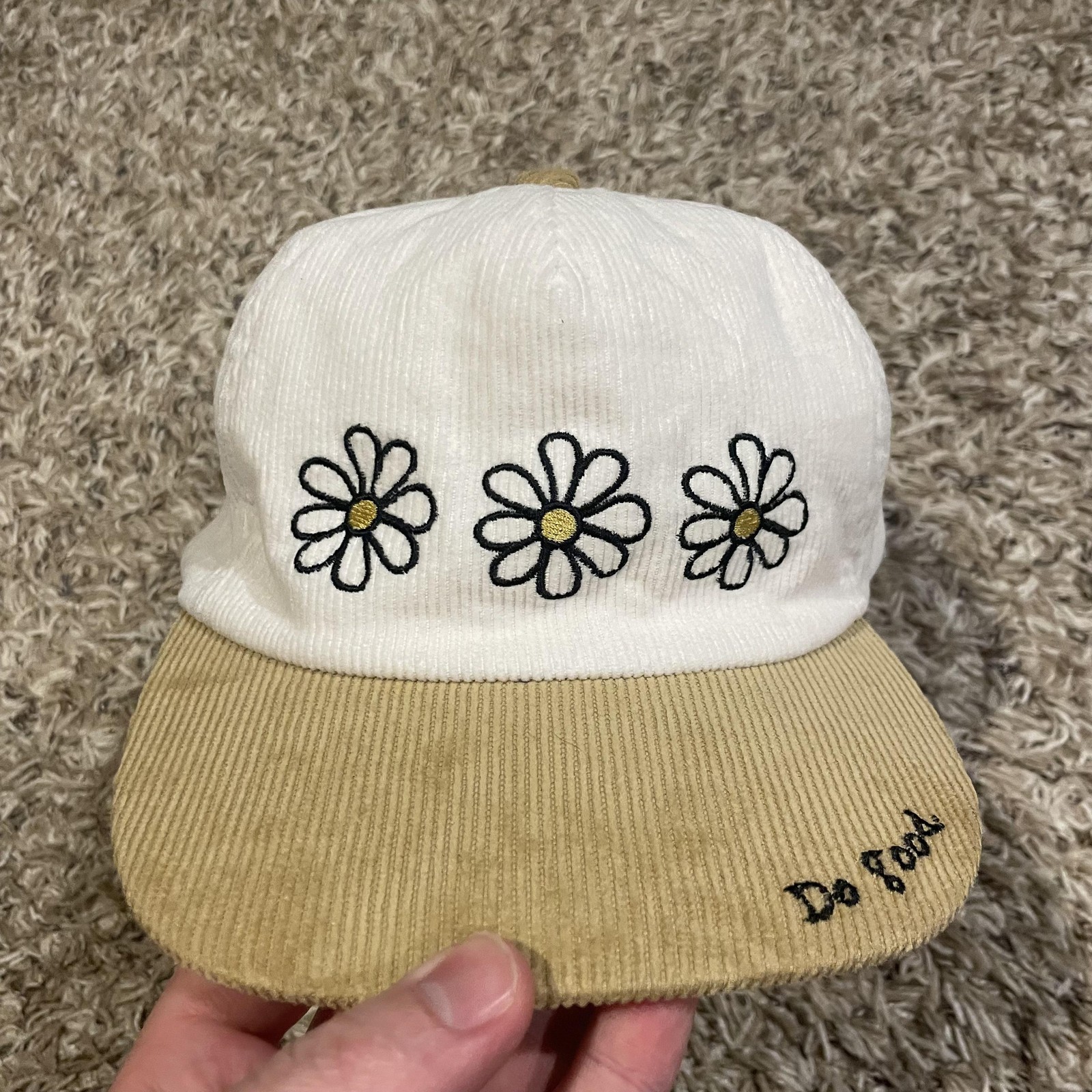 Mitch Flippo Daisy Flowers Do Good Hat Corduroy Snap Back White Tan Delta Gamma