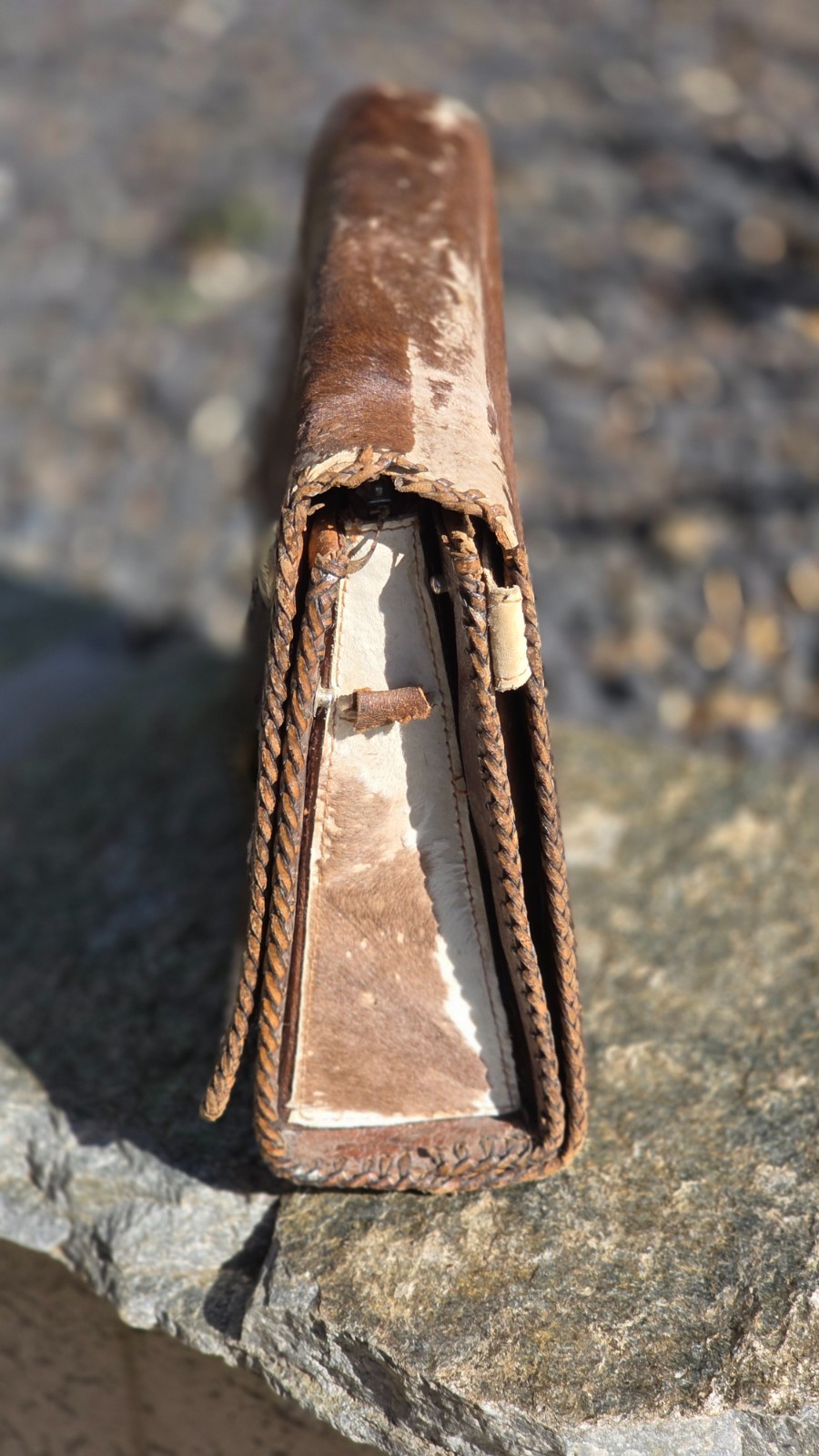Vintage Reversible brown/white Cowhide & Tooled Leather Western Purse