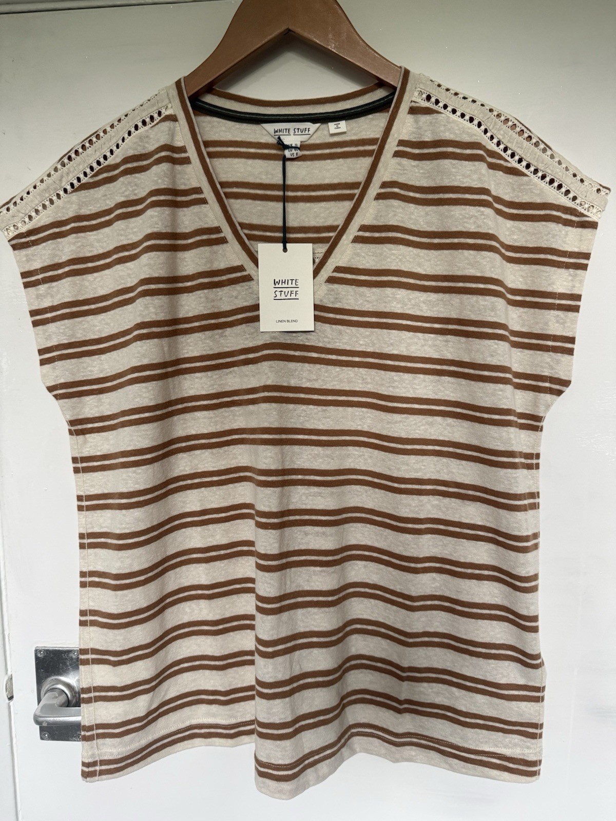 White Stuff Ella Lace T Shirt Brown Multi Size 12 RRP £39
