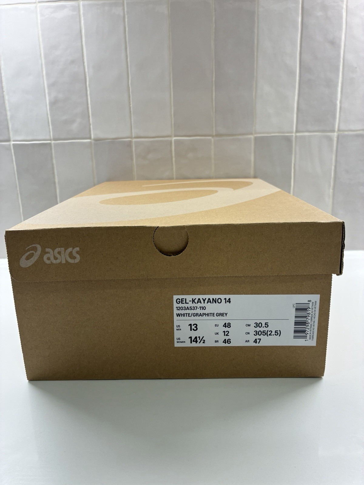 ASICS Gel Kayano 14 White Graphite Grey Size 13 1203537 110