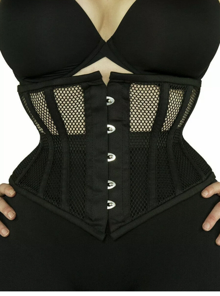 201 Authentic Black Mesh 22″ Steel Boned Underbust Waspie Corset