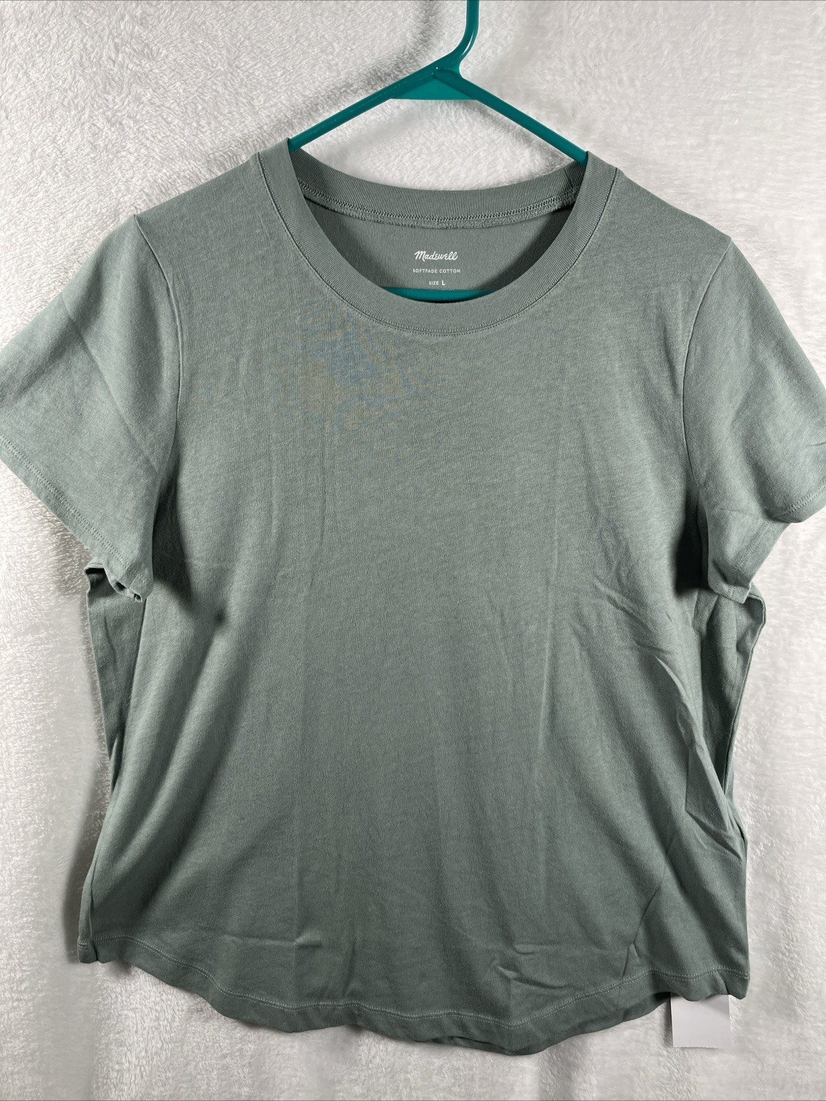 Madewell Softfade Cotton Tee Womens Large Green Crew Neck Short Sleeve Top NWT