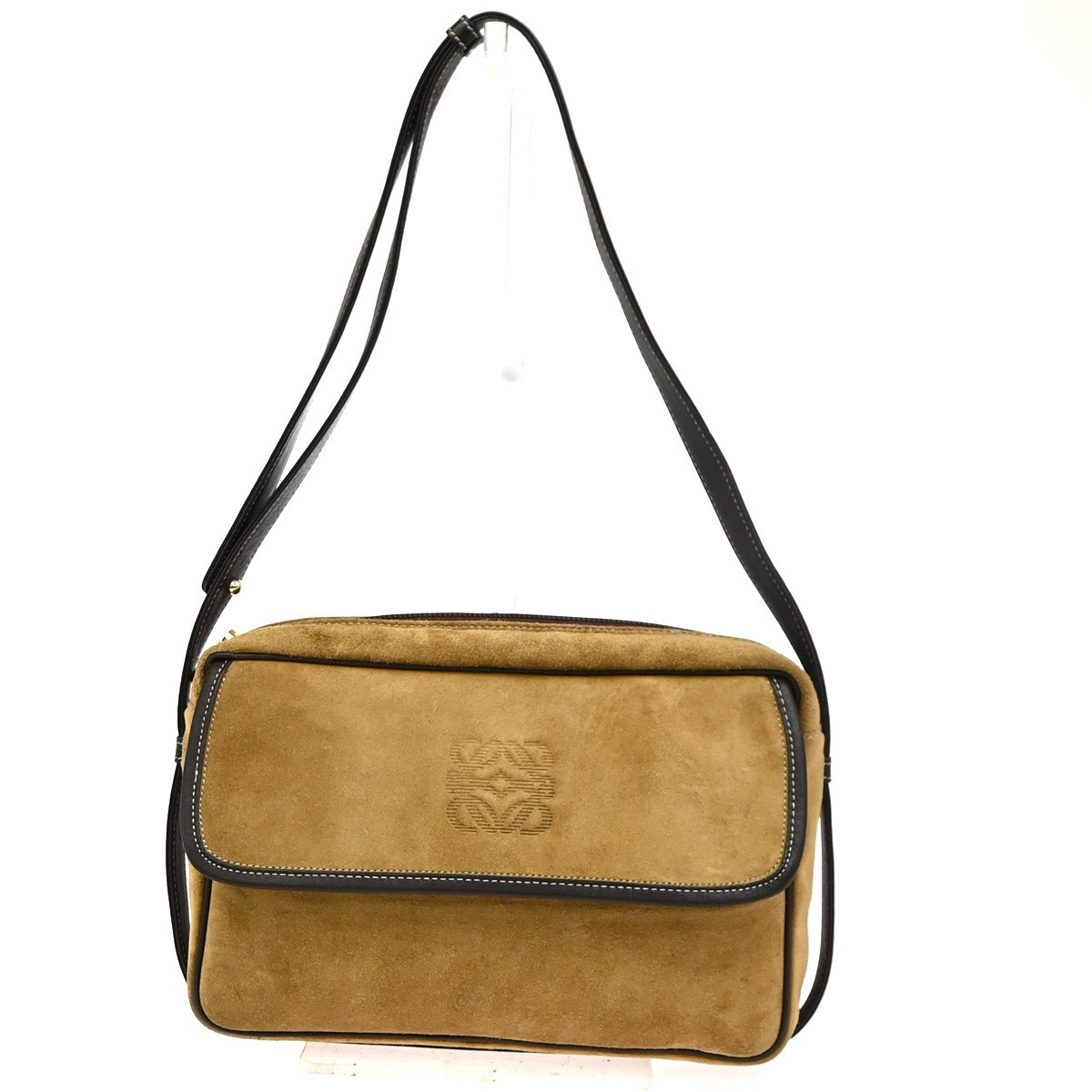 LOEWE Logo Anagram Shoulder Hand Bag Suede Leather Brown GHW 35YJ077