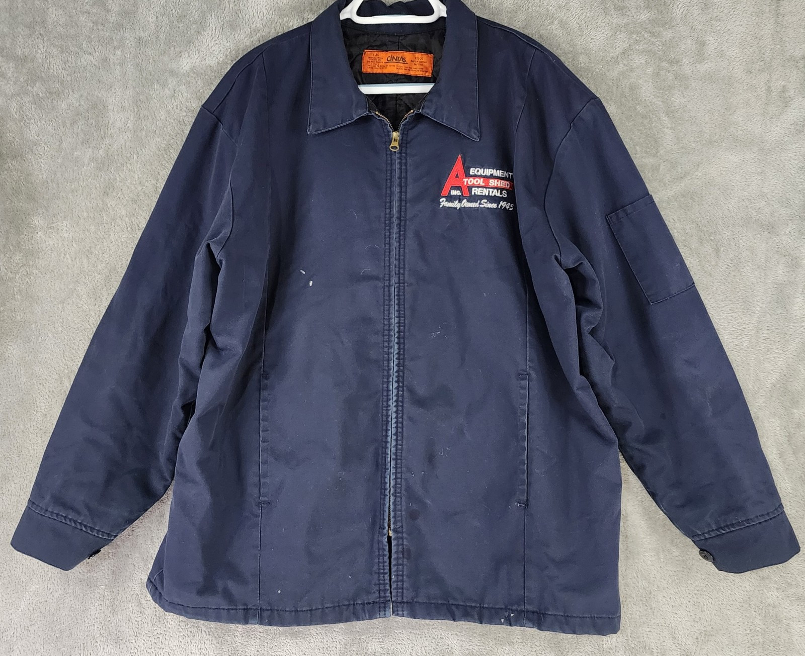 Cintas Jacket Mens Large Blue Canvas Full Zip Insulated Long Sleeve Logo Pockets