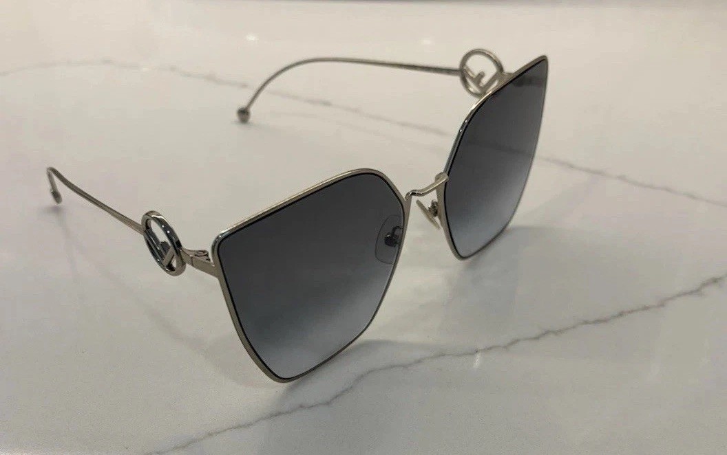 New! Womens FENDI FF 59MM Gradient Silver Logo Sunglasses- With Case$325
