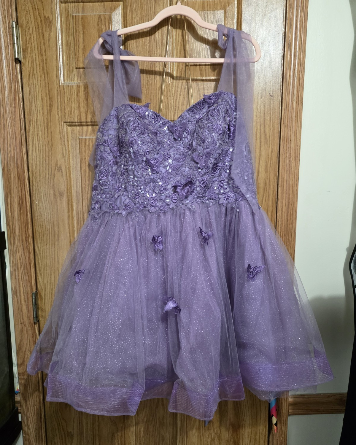 Women’s Purple Tulle Fit & Flare Sequin Bow Sleeveless Dress Size 10 Party