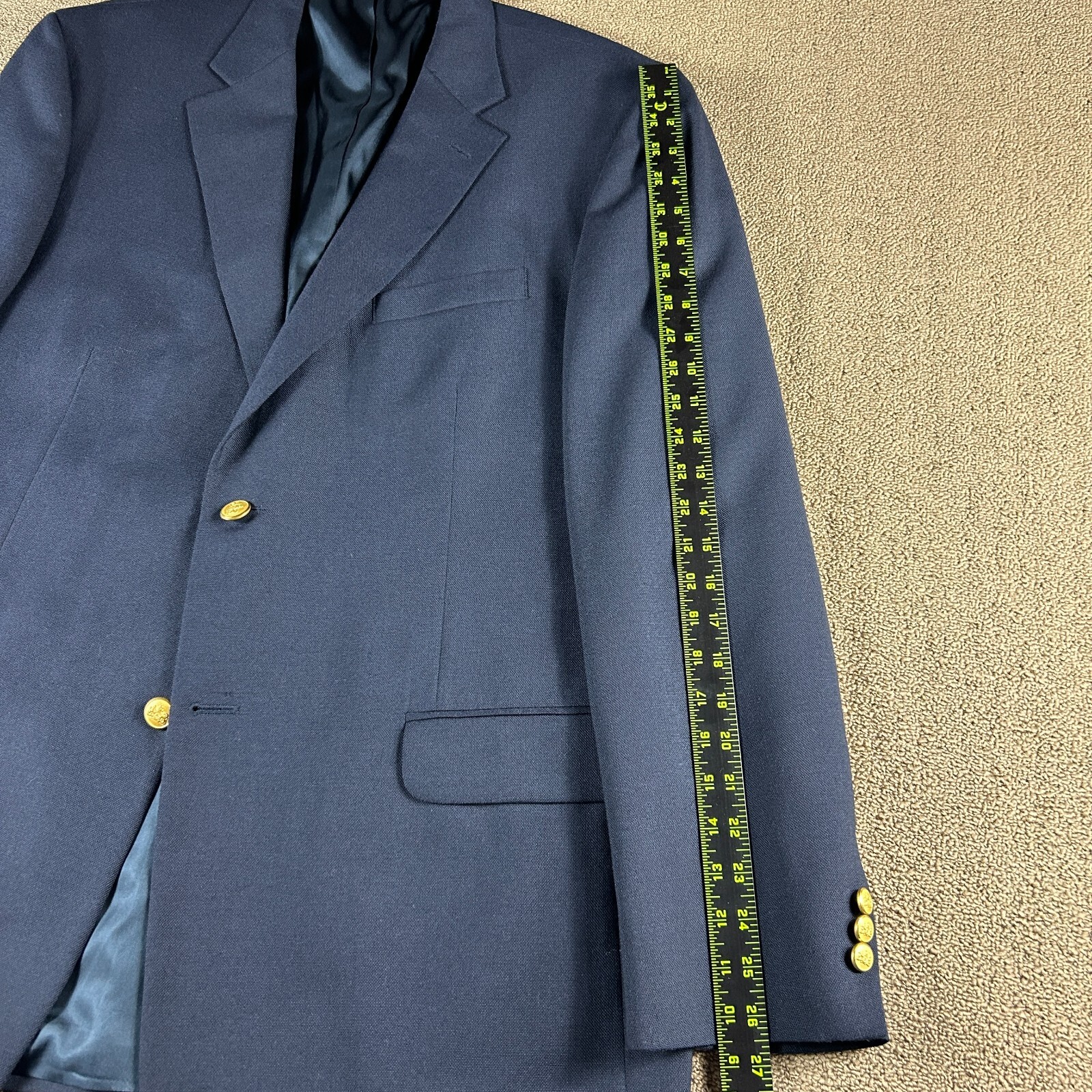 Stafford Worsted Wool Polyester Gold Button Blazer Sport Coat Blue Size 46L