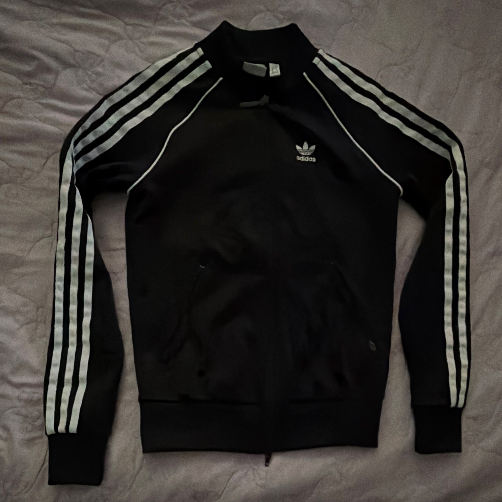 adidas Originals Women’s 2XS Black/White 3-Stripes Full Zip Track Jacket