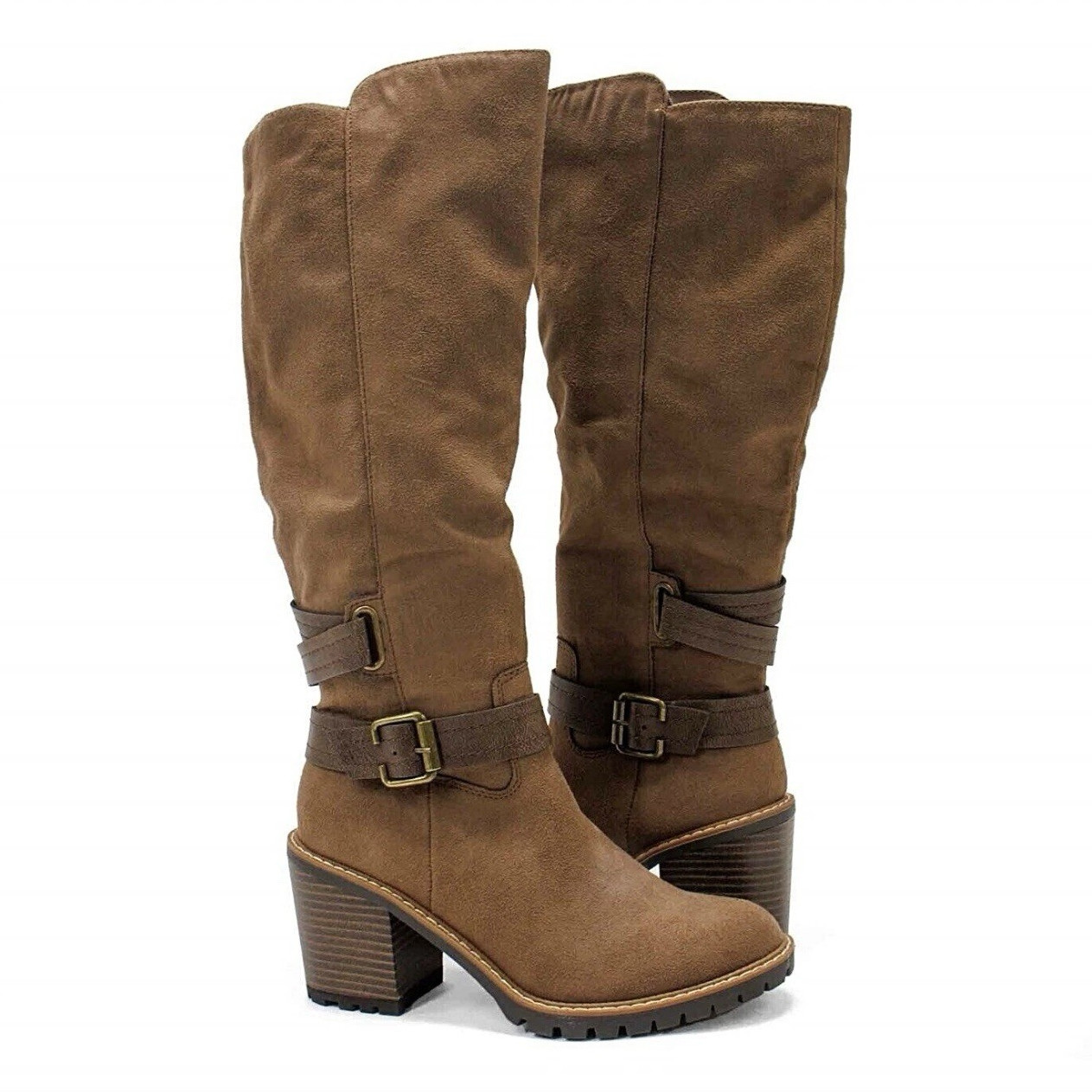 Sun + Stone Women’s US 6 Brown Knee High Riding Boots Buckle Zip Round Toe