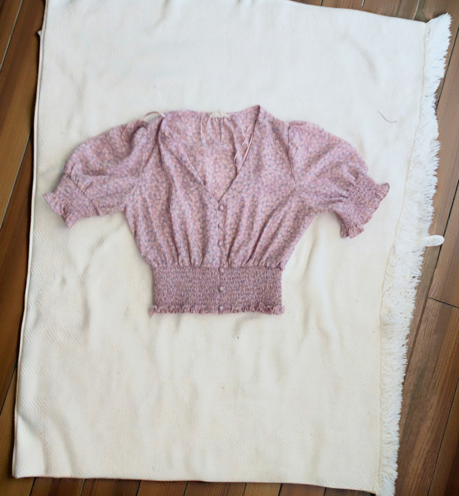 Sienna Sky Pink Puff Sleeve Smocked Blouse