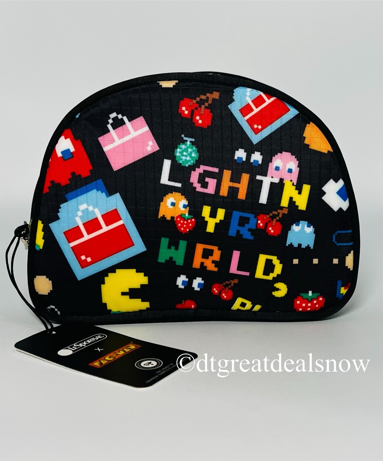 LeSportsac Pac-Man 1974 Power Pellets Dome Half Moon Zip Cosmetic 3827 G842 P1