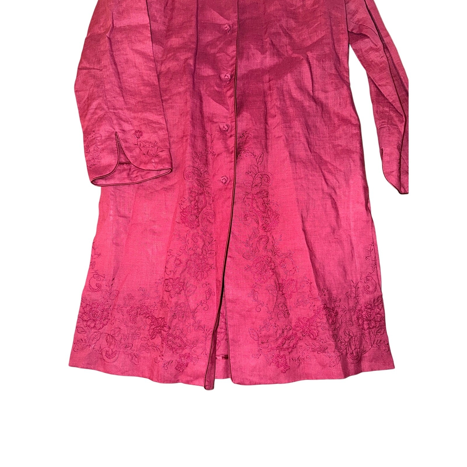Vintage passports deep red 100% ramie button front tunic duster jacket size 6