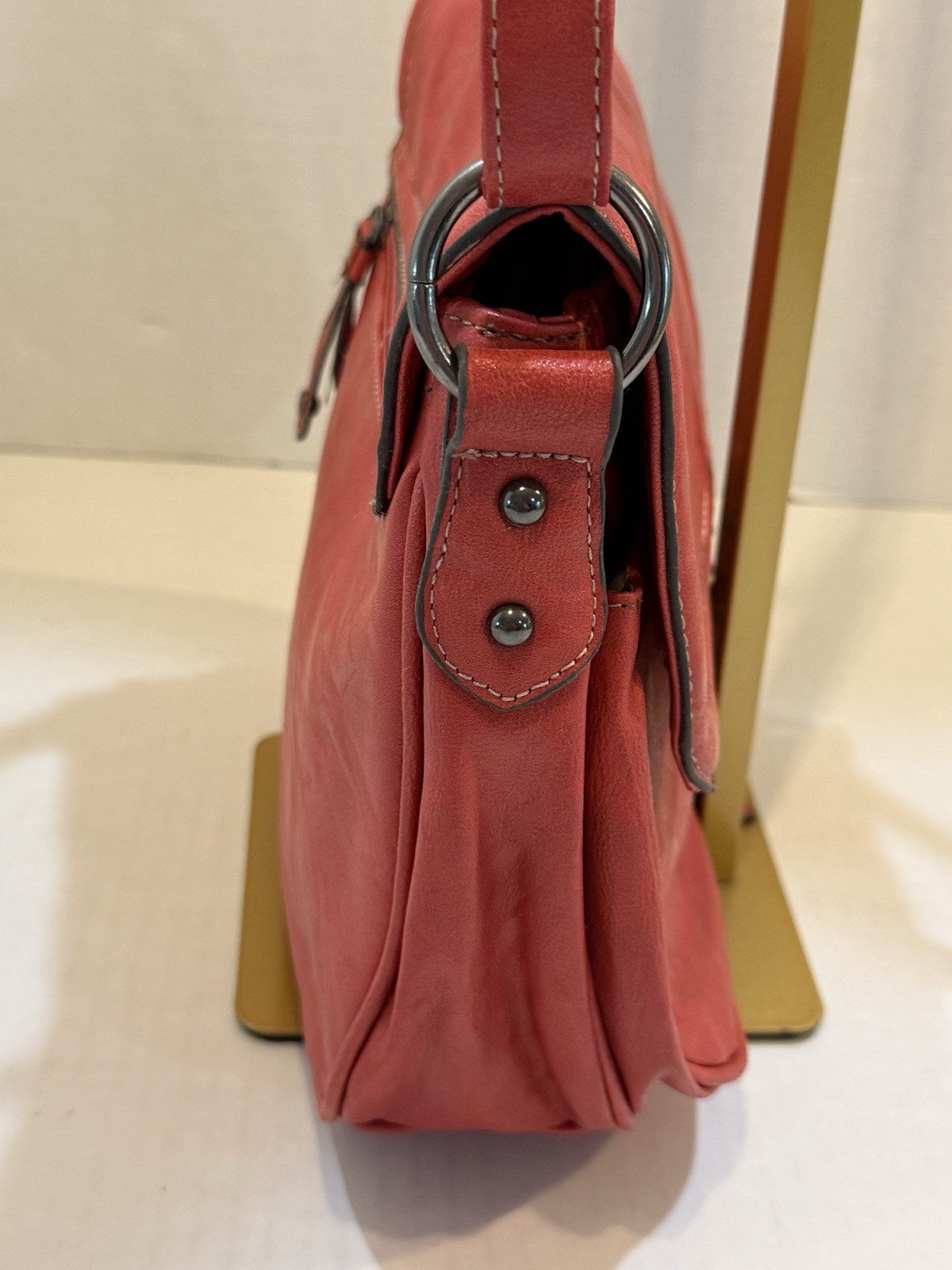 Vintage Amphora Red Leather Crossbody or Saddle-Style Adjustable Strap HTF