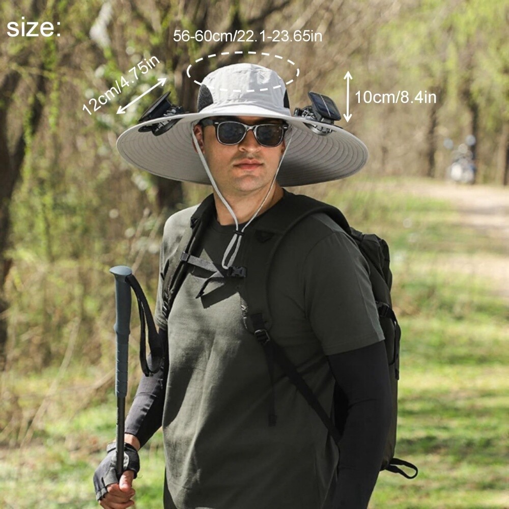 Wide Brim Sun Hat with Solar & USB Fan UPF50+ UV Protection for Fishing & Campin
