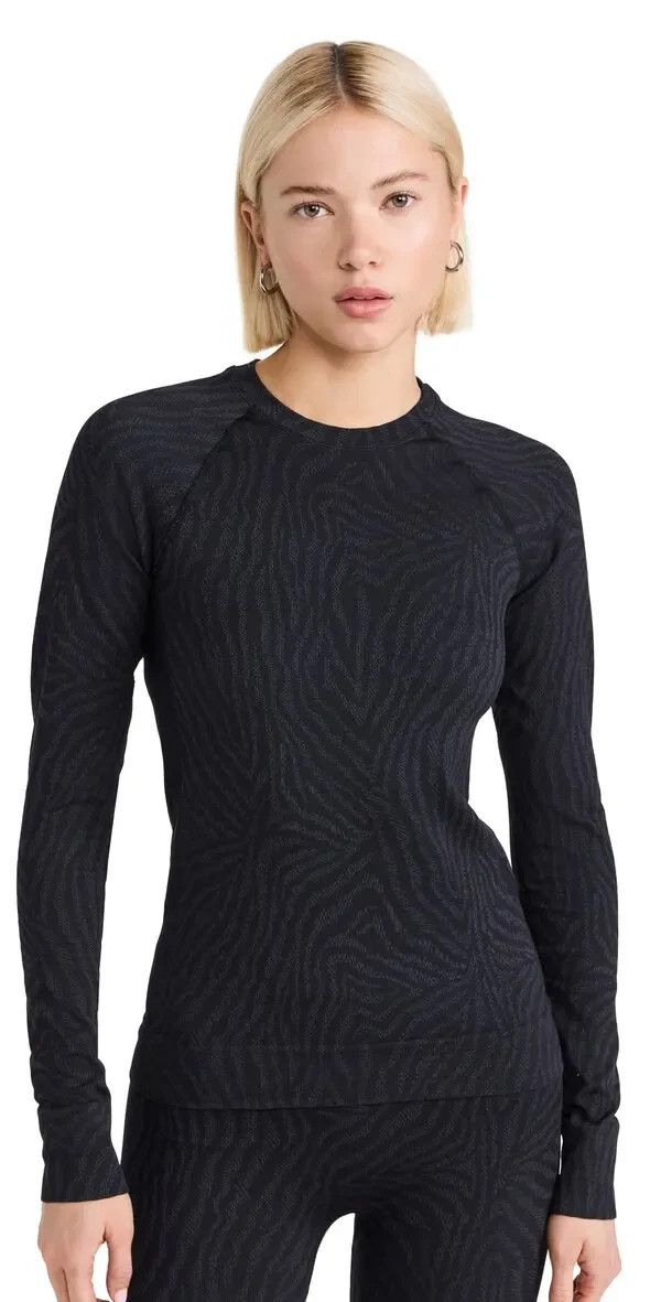 NWT Sweaty Betty Zebra Lines Jacquard Long Sleeve Jersey Base Layer Top Black M