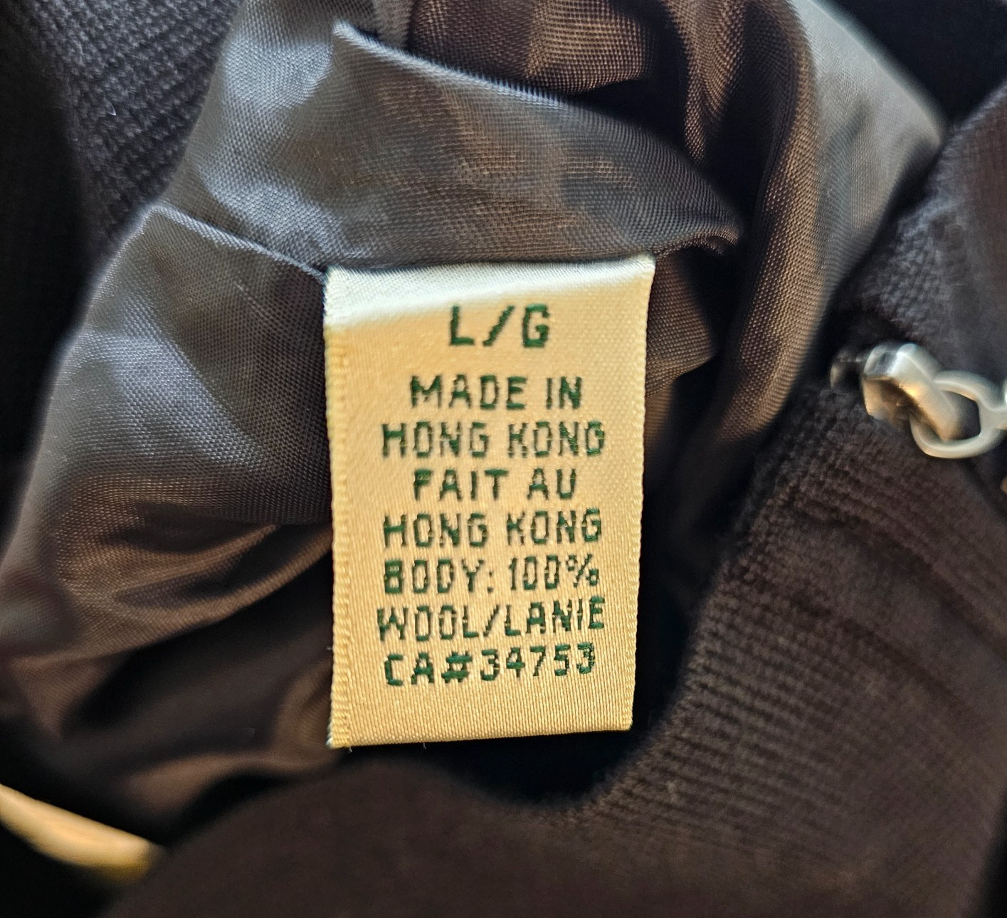 Fairway & Greene 100% Wool Quarter‑Zip Sweater Black Lined Vintage Hong Kong