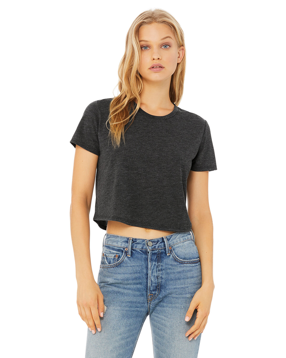 Bella + Canvas Ladies Flowy Cropped T-Shirt B8882 65% Poly 35% Viscose S-2XL Tee